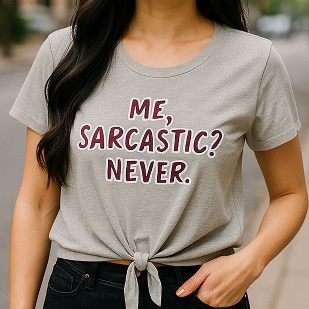 dELiA*s Y2K "ME. SARCASTIC? NEVER" Scoop Neck Tie Waist Pullover T-Shirt Size Lg